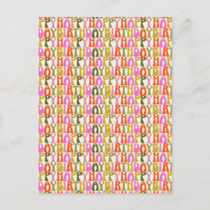 Cute Colorful Retro Happy Birthday Text Pattern Postcard