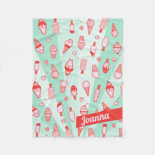 Cute Colorful Retro Personalized Ice Cream Fleece Blanket