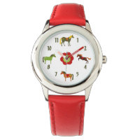 Cute Colorful Retro Ponies and Flower Horse Wrist Watch