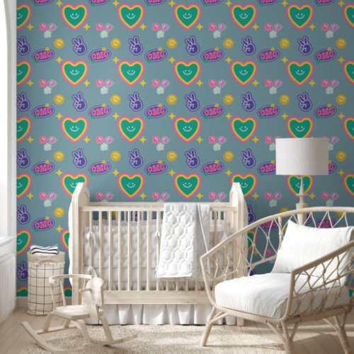 Cute Colorful Retro Smiley Peace OMG Pattern Wallpaper