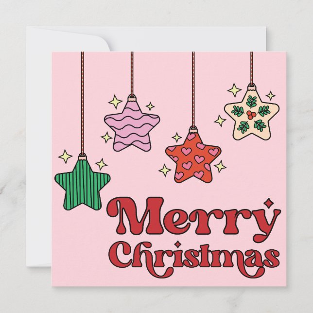Cute Colorful Retro Starry Merry Christmas  Holiday Card (Front)