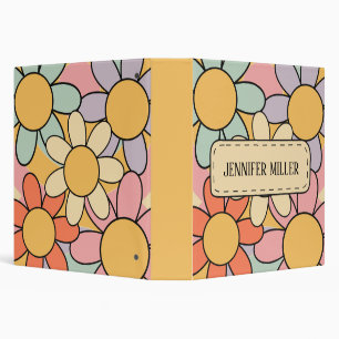 Cute colorful retro style daisy flowers 3 ring binder