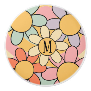 Cute colorful retro style daisy flowers ceramic knob