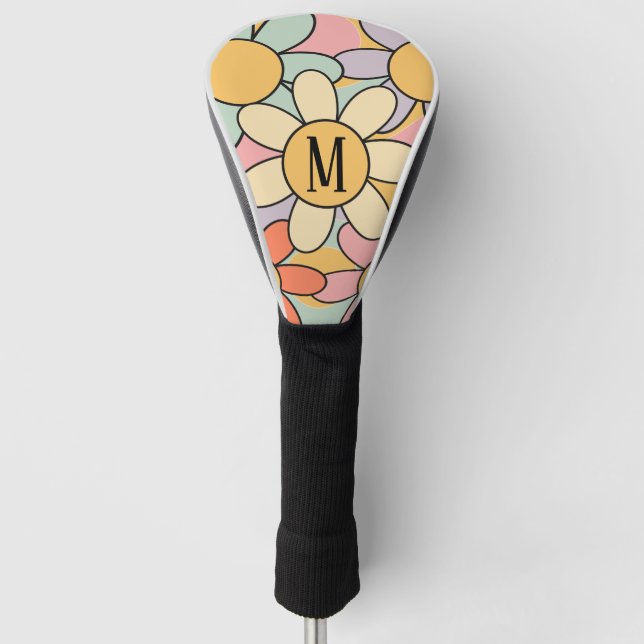 Cute colorful retro style daisy flowers golf head cover (Front)