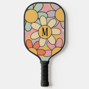 Cute colorful retro style daisy flowers pickleball paddle