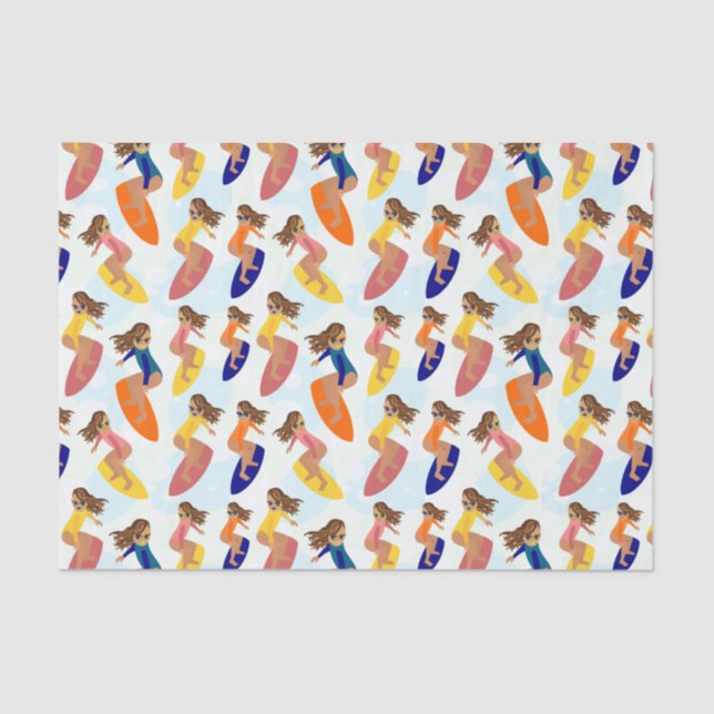 Cute Colorful Retro Summer Surfer Girl Pattern Tissue Paper (Front)