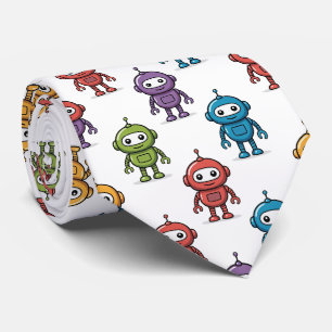 Cute Colorful Robot Pattern Neck Tie
