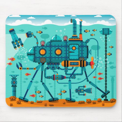 Cute Colorful Robot Underwater Scene Mouse Pad