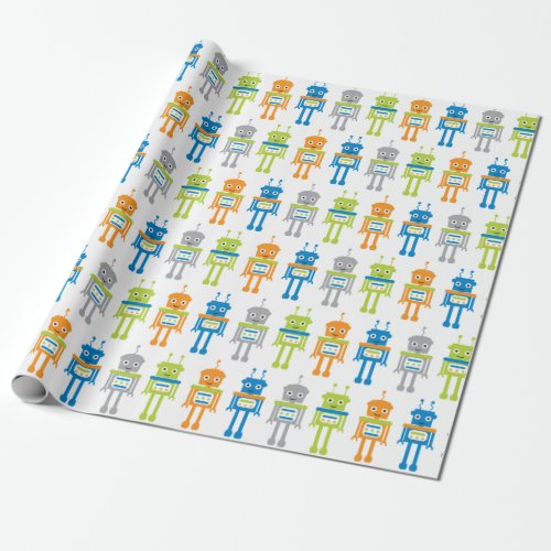 Cute Colorful Robots Wrapping Paper