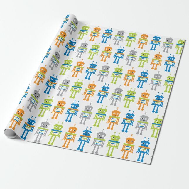 Cute Colorful Robots Wrapping Paper (Unrolled)