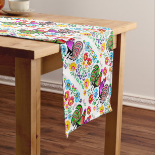 Cute Colorful Rooster Floral Pattern Short Table Runner