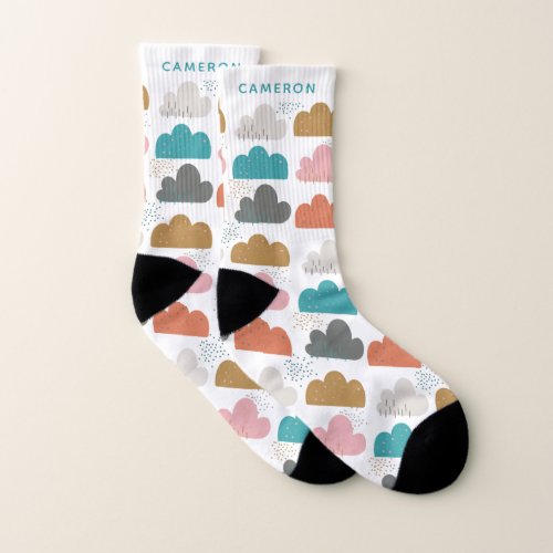 Cute Colorful Scandinavian Clouds Personalized Socks
