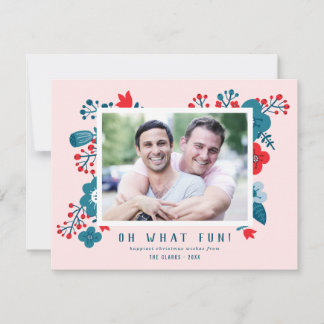 Cute Colorful Scandinavian Floral Christmas Photo Holiday Card