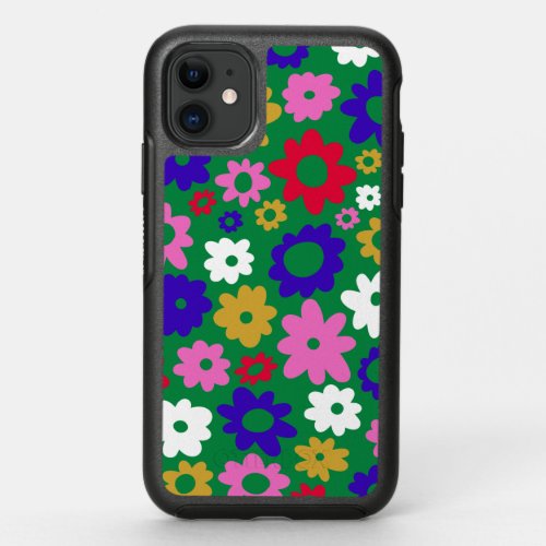 Cute Colorful Scandinavian Flower Pattern in Green OtterBox Symmetry iPhone 11 Case