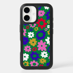 Cute Colorful Scandinavian Flower Pattern in Green iPhone 16 Case