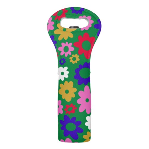 Cute Colorful Scandinavian Flower Pattern in Green Wine Bag