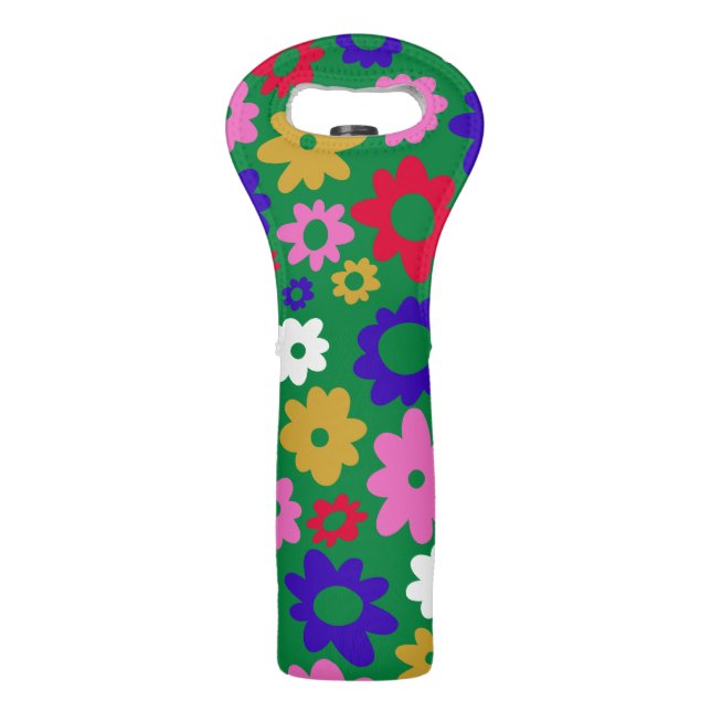Cute Colorful Scandinavian Flower Pattern in Green Wine Bag (Front)