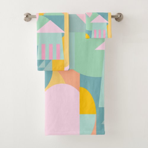 Cute Colorful Scandinavian Geometric Shape Collage Bath Towel Set
