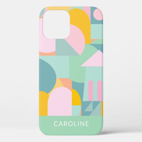 Cute Colorful Scandinavian Geometric Shape Collage iPhone 12 Case