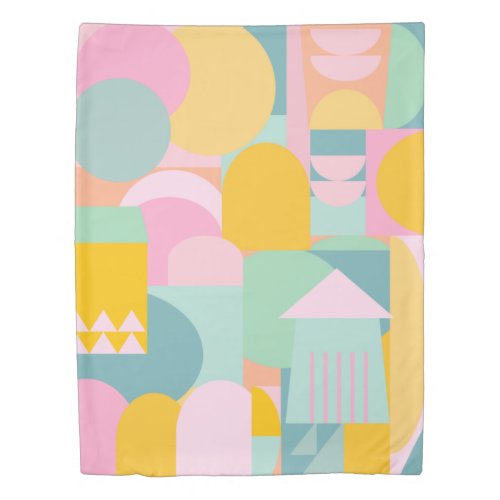 Cute Colorful Scandinavian Geometric Shape Collage Duvet Cover