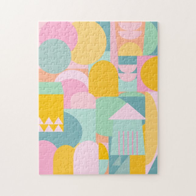 Cute Colorful Scandinavian Geometric Shape Collage Jigsaw Puzzle (Vertical)