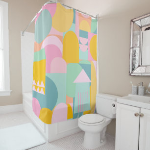 Cute Colorful Scandinavian Geometric Shape Collage Shower Curtain