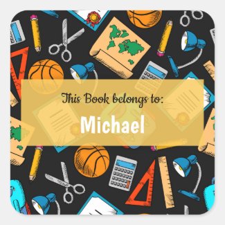 Cute Colorful School Supplies Kids Book Name Label