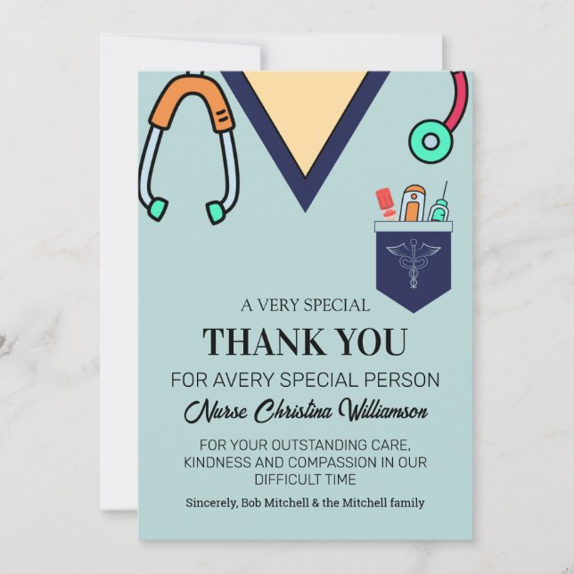 Cute Colorful Scrubs Nurse Thank You Card (Front)