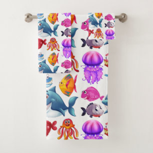 Cute Colorful Sea Animals Bath Towel Set