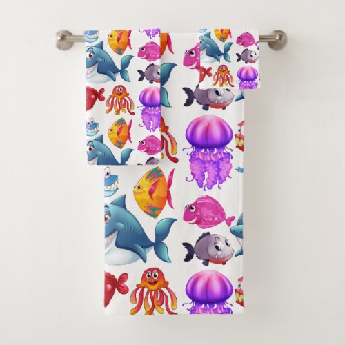 Cute Colorful Sea Animals Bath Towel Set