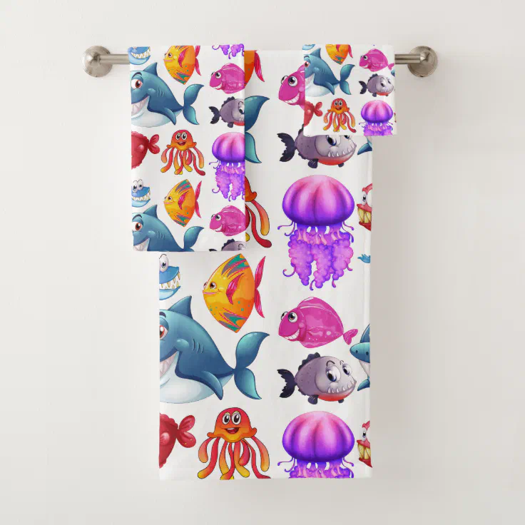 Cute Colorful Sea Animals Bath Towel Set Zazzle
