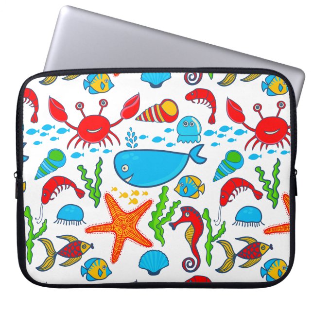 Cute Colorful Sea-life Illustration Pattern 2 Laptop Sleeve (Front)