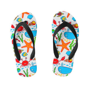 Cute Colorful Sea-life Illustration Pattern 3 Kid's Flip Flops