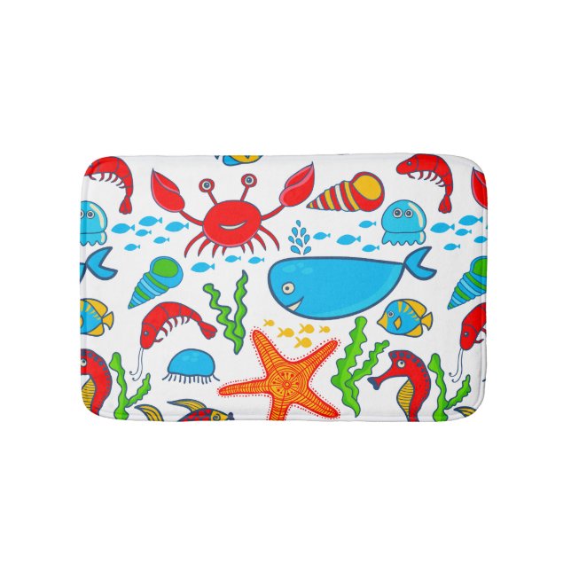Cute Colorful Sea-life Illustration Pattern Bathroom Mat (Front)