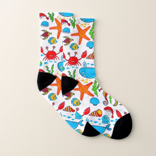 Cute Colorful Sea_Life Illustration Socks