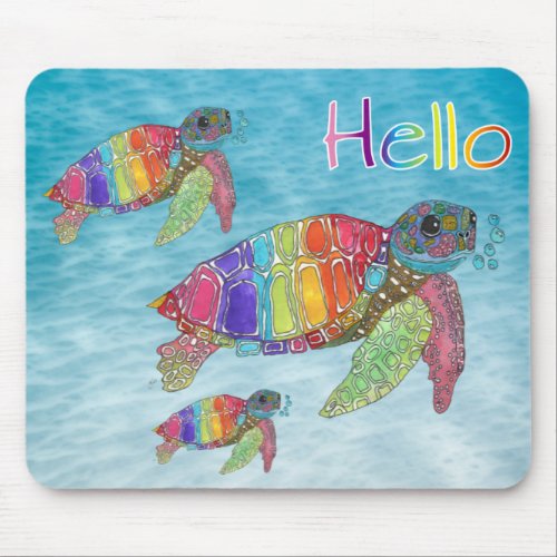 Cute Colorful Sea Turtle Mouse Pad