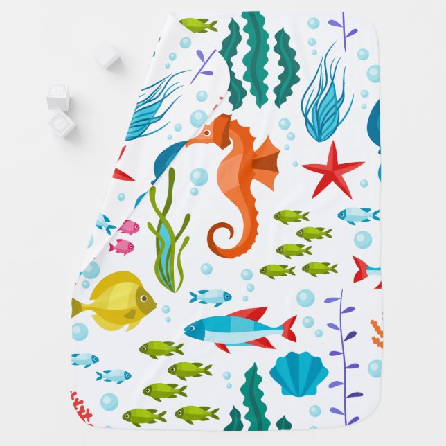 Cute colorful sea-word life baby blanket (In Situ)