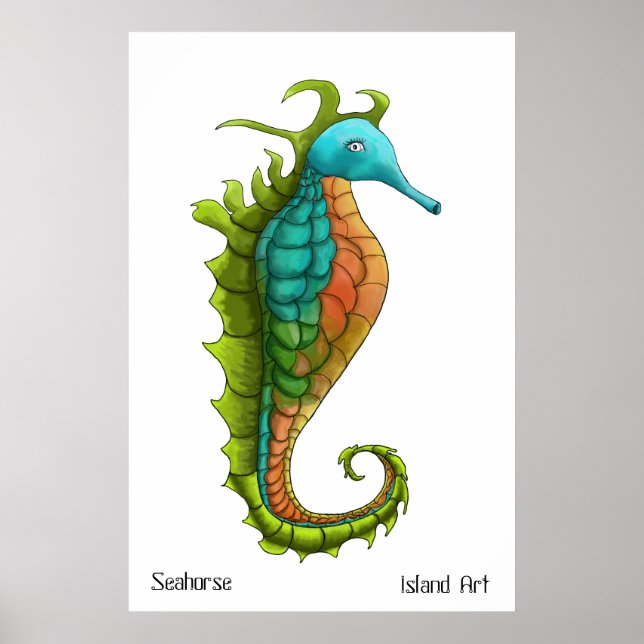 Cute & Colorful Seahorse Watercolor Print (Front)