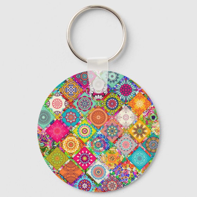 Cute colorful seamless decorative pattern keychain (Front)