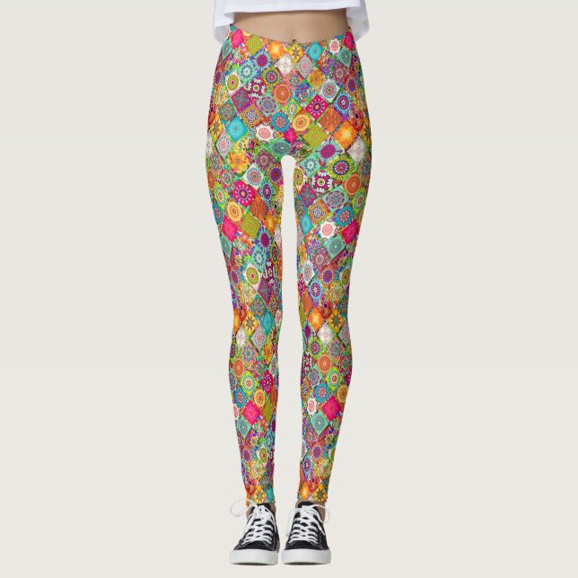 Cute colorful seamless decorative pattern leggings (Front)