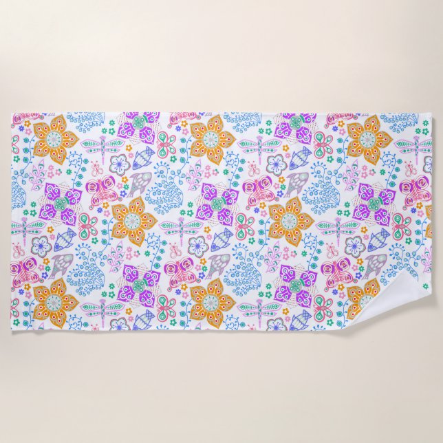 Cute colorful seamless floral nature pattern beach towel (Front)