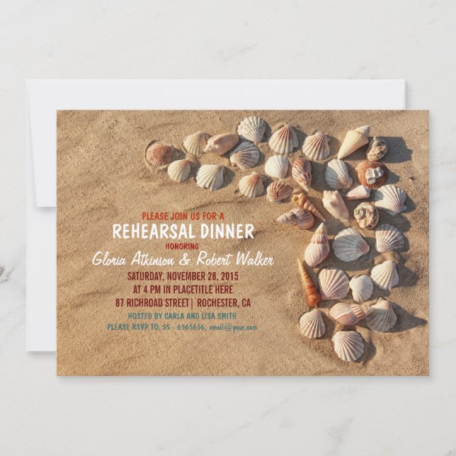 cute colorful seashells beach rehearsal dinner invitation (Front)