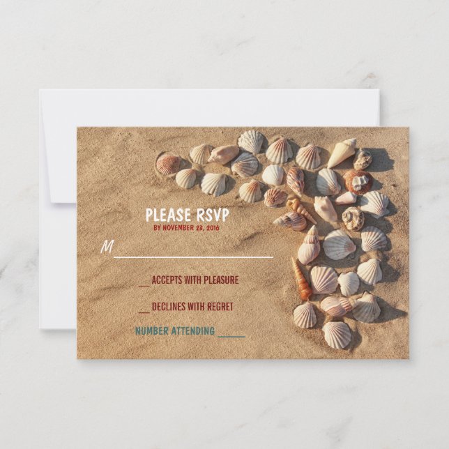 cute colorful seashells beach wedding RSVP cards (Front)