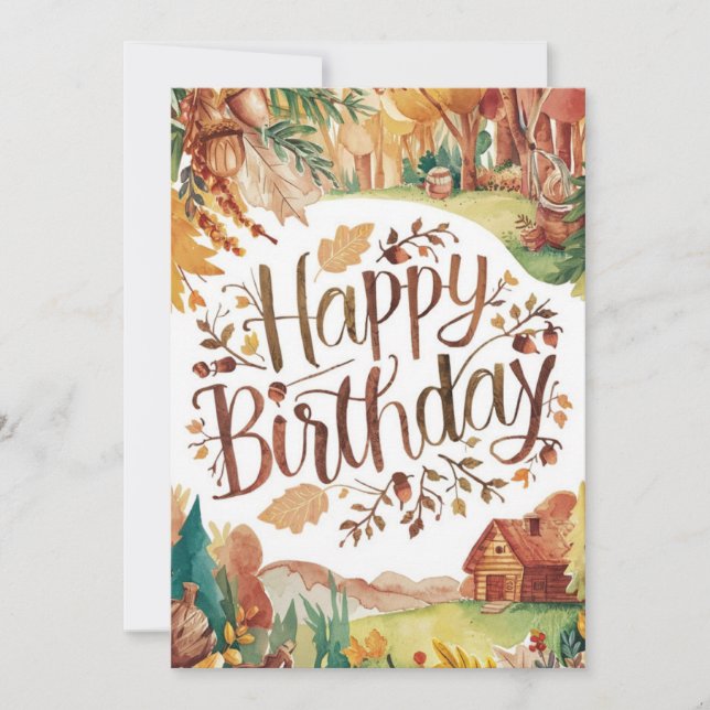 Cute Colorful Season Autumn Fall Happy Birthday Card (Front)