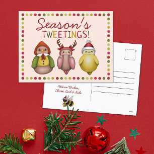 Cute Colorful Seasons Tweetings Bird Pun Christmas Holiday Postcard