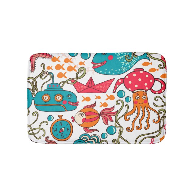 Cute Colorful See-Life Illustration Pattern 2a Bathroom Mat (Front)