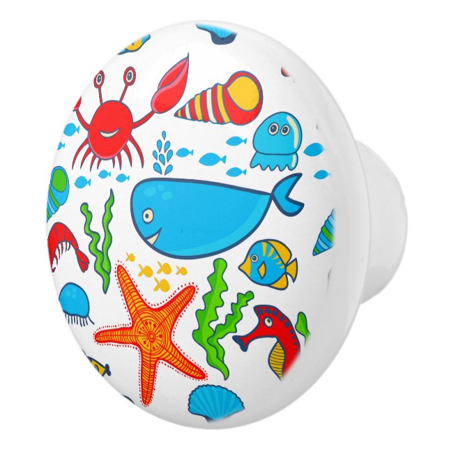 Cute Colorful See-life Illustration Pattern Ceramic Knob (Right)