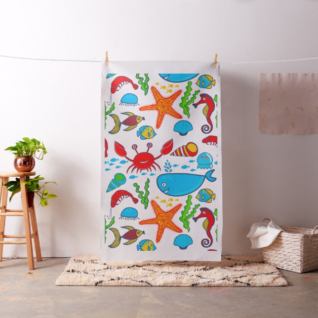 Cute Colorful See-life Illustration Pattern Fabric (In Situ)