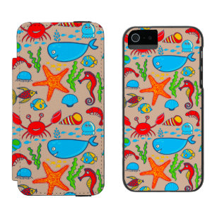 Cute Colorful See-life Illustration Pattern Wallet Case For iPhone SE/5/5s