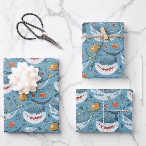 Cute Colorful Shark Birthday Boy Thank You Gifts Wrapping Paper Sheets